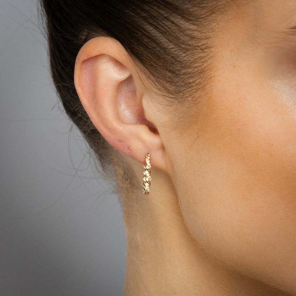 Zirconia Hoop Earrings in 9ct Yellow Gold - Image 2